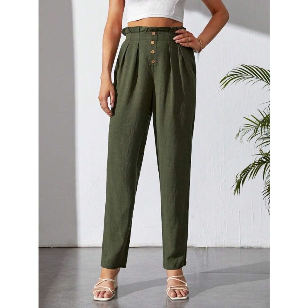 SHEIN Tall Paperbag Waist Fold Pleated Carrot Pants Size XS